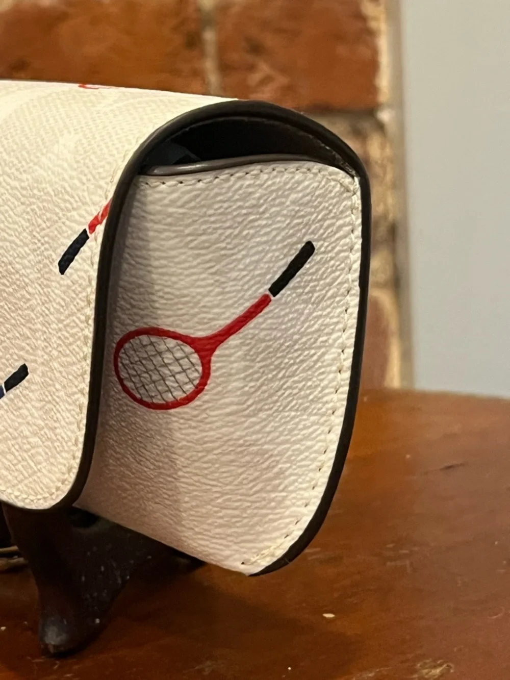 Coach Tennis Print Eyeglass Case Holder Wristlet Pouch Wallet White Leather New - Picture 12 of 15